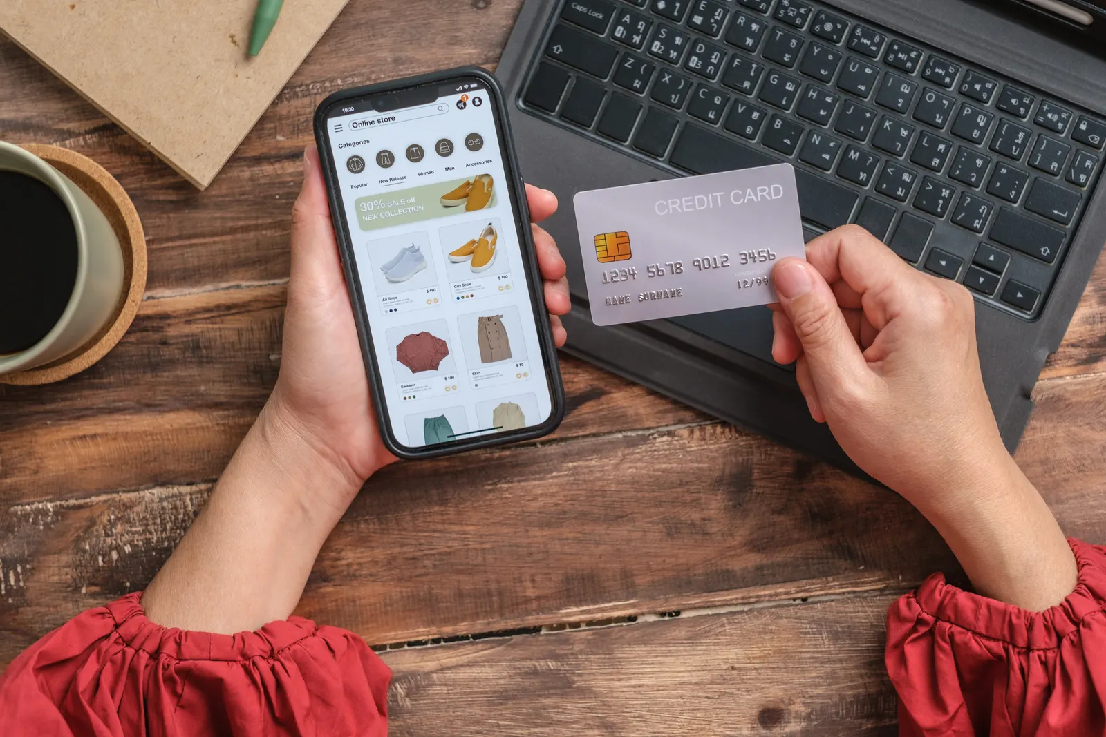 Customer entering card details to complete a purchase