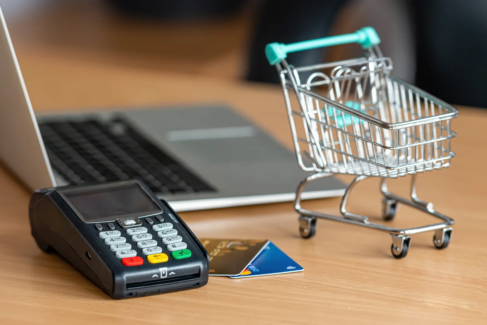 Card terminal on a store counter